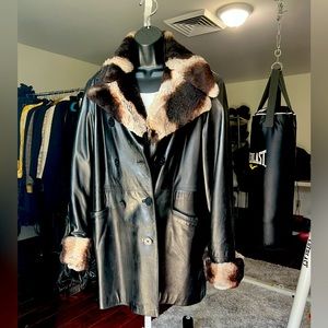 Black Leather Jacket w/ Fur Trim